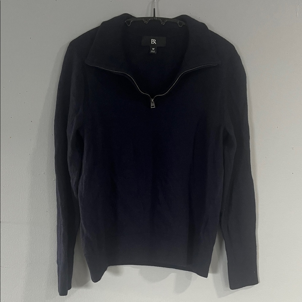 Banana Republic Women's Navy Zip-Up Sweater 100% Merino Extra Fine Wool Medium